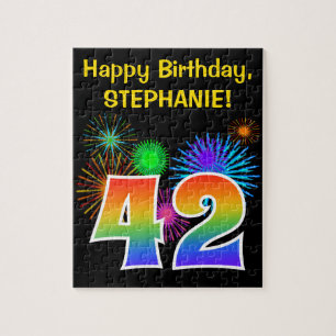 Fun Fireworks + Rainbow Pattern "42" Birthday # Legpuzzel