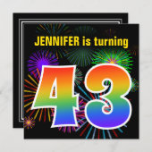 Fun Fireworks + Rainbow Pattern "43" Birthday # Kaart (Voorkant / Achterkant)