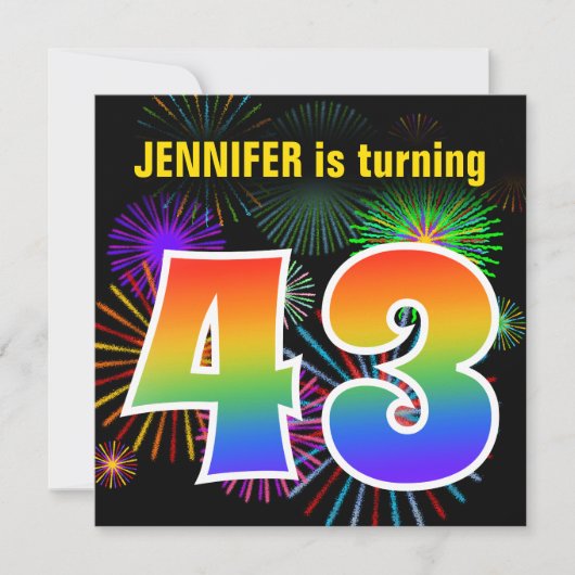 Fun Fireworks + Rainbow Pattern "43" Birthday # Kaart (Voorkant)