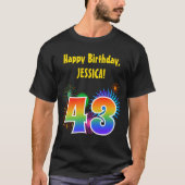 Fun Fireworks + Rainbow Pattern "43" Birthday # T-shirt (Voorkant)