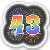 Fun Fireworks + Rainbow Pattern "43" Event # Sticker (Voorkant)