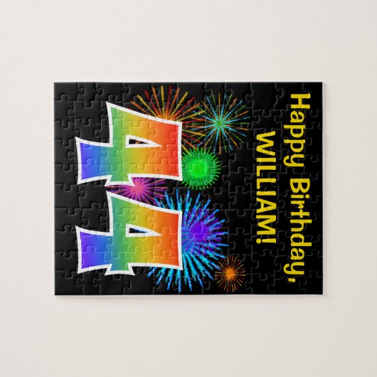 Fun Fireworks + Rainbow Pattern "44" Birthday # Legpuzzel (Horizontaal)