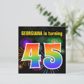 Fun Fireworks + Rainbow Pattern "45" Birthday # Kaart (Staand voorkant)
