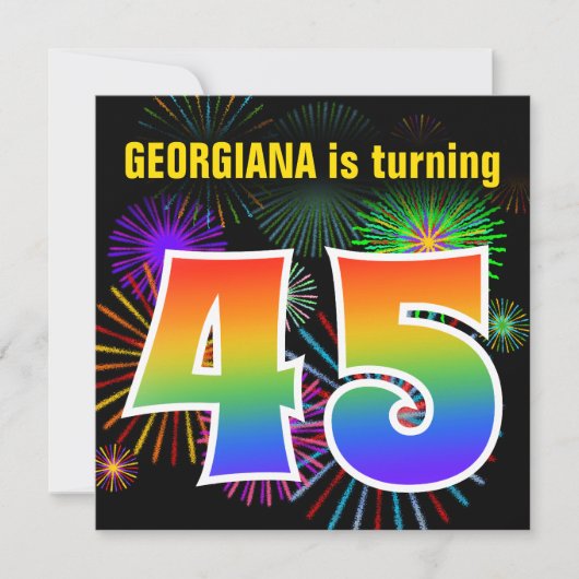Fun Fireworks + Rainbow Pattern "45" Birthday # Kaart (Voorkant)