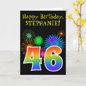Fun Fireworks + Rainbow Pattern "46" Birthday # Kaart (Gele Bloem)
