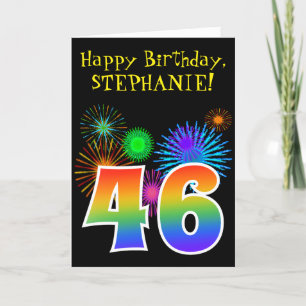 Fun Fireworks + Rainbow Pattern "46" Birthday # Kaart