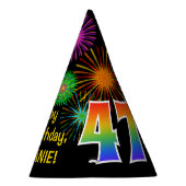 Fun Fireworks + Rainbow Pattern "47" Birthday # Feesthoedjes (Rechts)