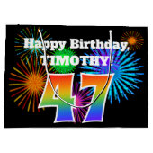 Fun Fireworks + Rainbow Pattern "47" Birthday # Groot Cadeauzakje (Achterkant)