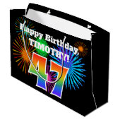 Fun Fireworks + Rainbow Pattern "47" Birthday # Groot Cadeauzakje (Achterkant Gekanteld)