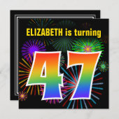 Fun Fireworks + Rainbow Pattern "47" Birthday # Kaart (Voorkant / Achterkant)