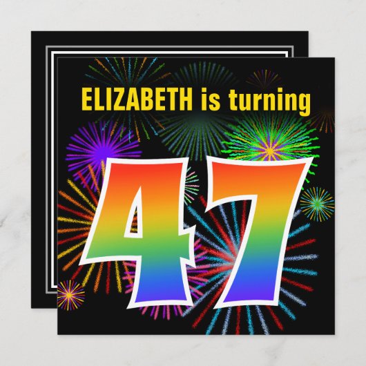 Fun Fireworks + Rainbow Pattern "47" Birthday # Kaart (Voorkant / Achterkant)
