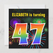Fun Fireworks + Rainbow Pattern "47" Birthday # Kaart (Voorkant)