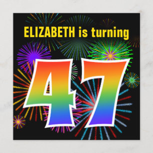 Fun Fireworks + Rainbow Pattern "47" Birthday # Kaart