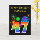 Fun Fireworks + Rainbow Pattern "47" Birthday # Kaart (Gele Bloem)