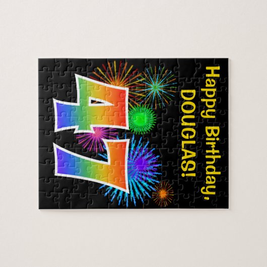 Fun Fireworks + Rainbow Pattern "47" Birthday # Legpuzzel (Horizontaal)