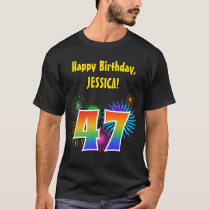 Fun Fireworks + Rainbow Pattern "47" Birthday # T-shirt