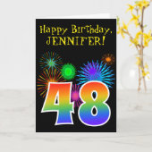 Fun Fireworks + Rainbow Pattern "48" Birthday # Kaart (Gele Bloem)