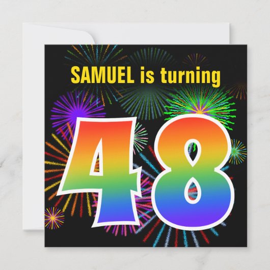 Fun Fireworks + Rainbow Pattern "48" Birthday # Kaart (Voorkant)