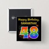 Fun Fireworks + Rainbow Pattern "48" Birthday # Vierkante Button 5,1 Cm (Voorkant /achterkant)