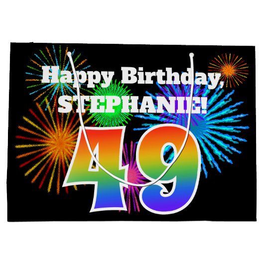 Fun Fireworks + Rainbow Pattern "49" Birthday # Groot Cadeauzakje (Achterkant)