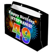 Fun Fireworks + Rainbow Pattern "49" Birthday # Groot Cadeauzakje (Achterkant Gekanteld)