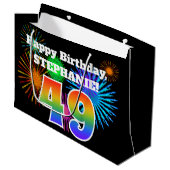 Fun Fireworks + Rainbow Pattern "49" Birthday # Groot Cadeauzakje (Voorkant Gekanteld)