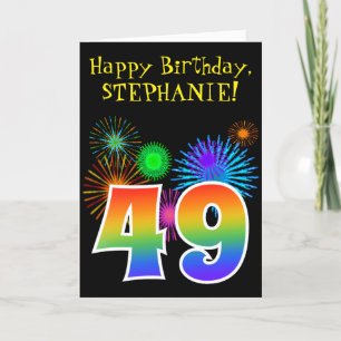 Fun Fireworks + Rainbow Pattern "49" Birthday # Kaart