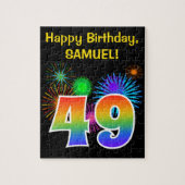 Fun Fireworks + Rainbow Pattern "49" Birthday # Legpuzzel (Verticaal)