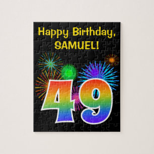 Fun Fireworks + Rainbow Pattern "49" Birthday # Legpuzzel