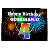 Fun Fireworks + Rainbow Pattern "4" Birthday # Groot Cadeauzakje (Achterkant)