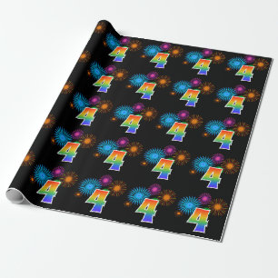 Fun Fireworks + Rainbow Pattern "4" Event Number Cadeaupapier