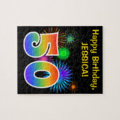 Fun Fireworks + Rainbow Pattern "50" Birthday # Legpuzzel (Horizontaal)