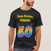 Fun Fireworks + Rainbow Pattern "50" Birthday # T-shirt (Voorkant)