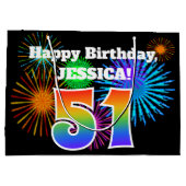 Fun Fireworks + Rainbow Pattern "51" Birthday # Groot Cadeauzakje (Achterkant)