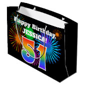 Fun Fireworks + Rainbow Pattern "51" Birthday # Groot Cadeauzakje (Achterkant Gekanteld)