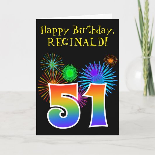 Fun Fireworks + Rainbow Pattern "51" Birthday # Kaart (Voorkant)