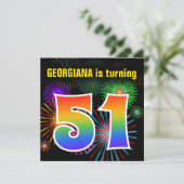 Fun Fireworks + Rainbow Pattern "51" Birthday # Kaart (Staand voorkant)