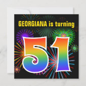 Fun Fireworks + Rainbow Pattern "51" Birthday # Kaart (Voorkant)