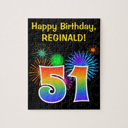 Fun Fireworks + Rainbow Pattern "51" Birthday # Legpuzzel (Verticaal)