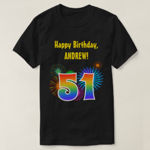 Fun Fireworks + Rainbow Pattern "51" Birthday # T-shirt