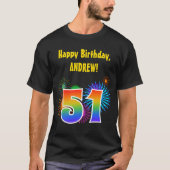 Fun Fireworks + Rainbow Pattern "51" Birthday # T-shirt (Voorkant)