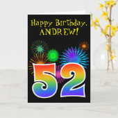 Fun Fireworks + Rainbow Pattern "52" Birthday # Kaart (Gele Bloem)