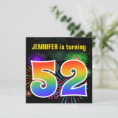 Fun Fireworks + Rainbow Pattern "52" Birthday # Kaart (Staand voorkant)