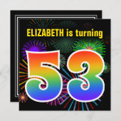 Fun Fireworks + Rainbow Pattern "53" Birthday # Kaart (Voorkant / Achterkant)