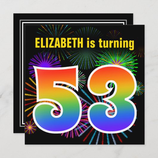 Fun Fireworks + Rainbow Pattern "53" Birthday # Kaart (Voorkant / Achterkant)