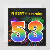 Fun Fireworks + Rainbow Pattern "53" Birthday # Kaart (Voorkant)