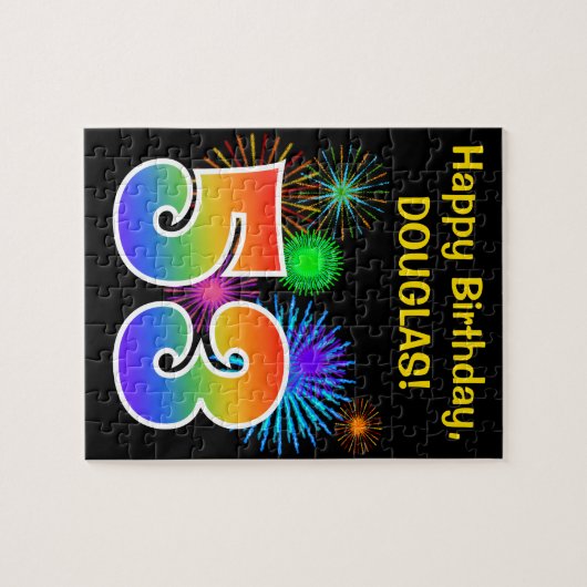 Fun Fireworks + Rainbow Pattern "53" Birthday # Legpuzzel (Horizontaal)