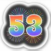 Fun Fireworks + Rainbow Pattern "53" Event # Sticker (Voorkant)