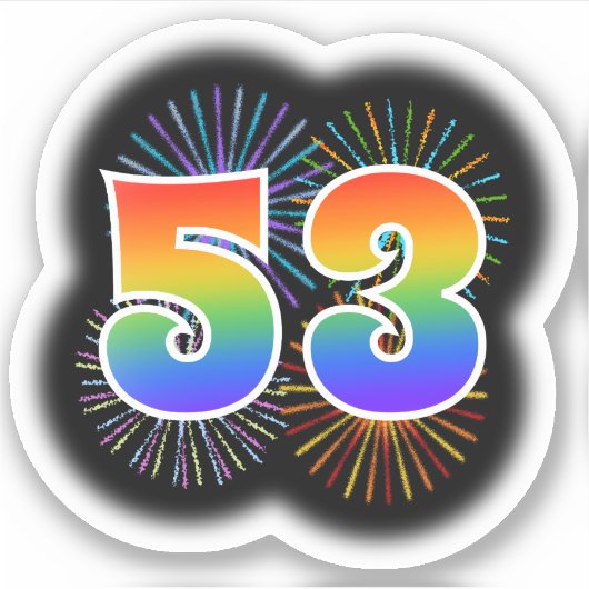 Fun Fireworks + Rainbow Pattern "53" Event # Sticker (Voorkant)