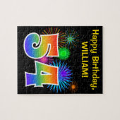 Fun Fireworks + Rainbow Pattern "54" Birthday # Legpuzzel (Horizontaal)